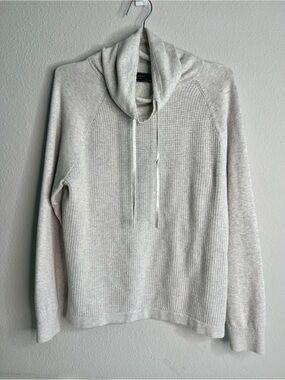 Light Gray Express Waffle-Knit Cowl Neck Or Hooded Sweater. Size M.